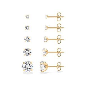 14K Gold Plated CZ Stud Earrings Set Waterproof Hypoallergenic 5 Pairs